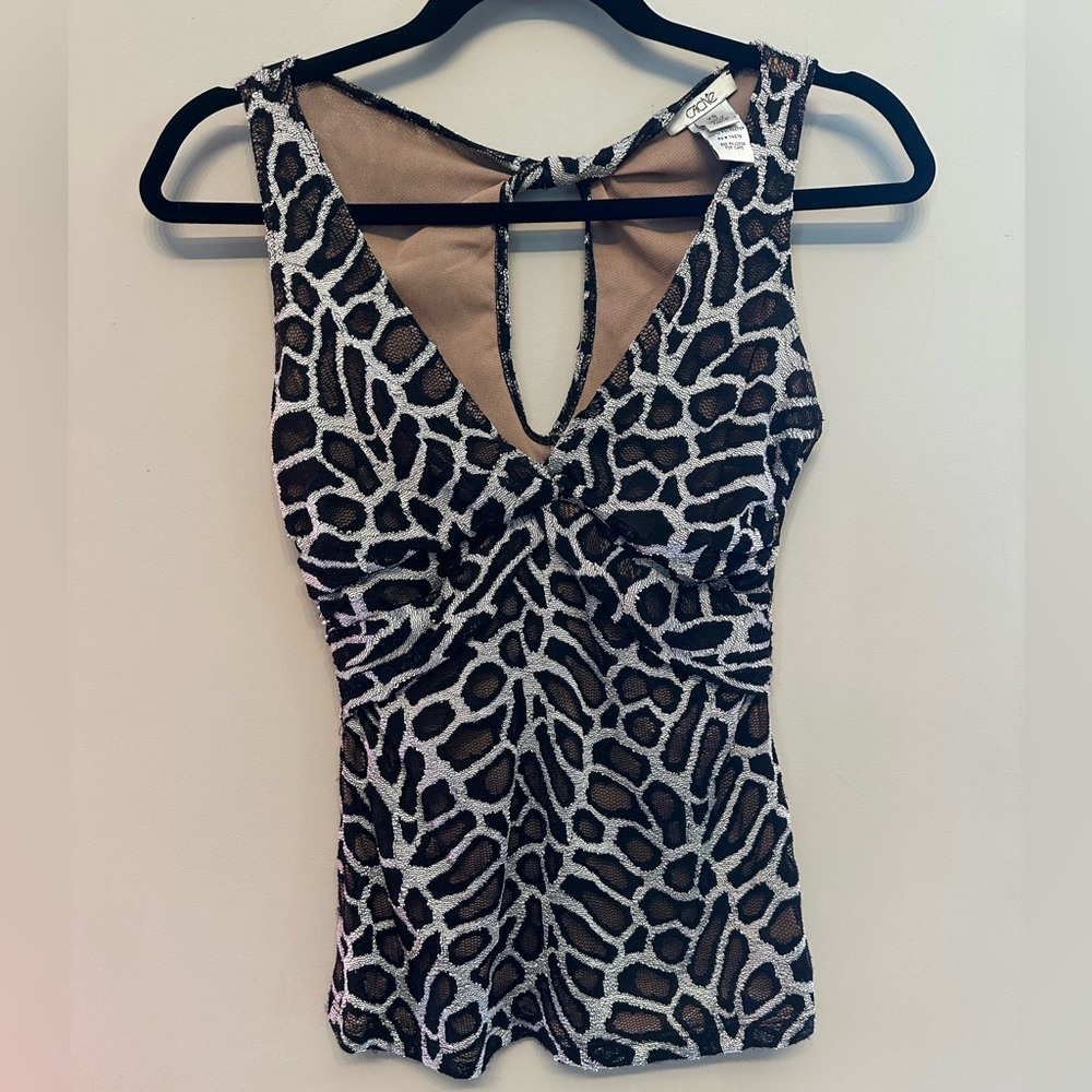 Cache Xs Metallic Animal Print Patterned Tank Top… - image 1